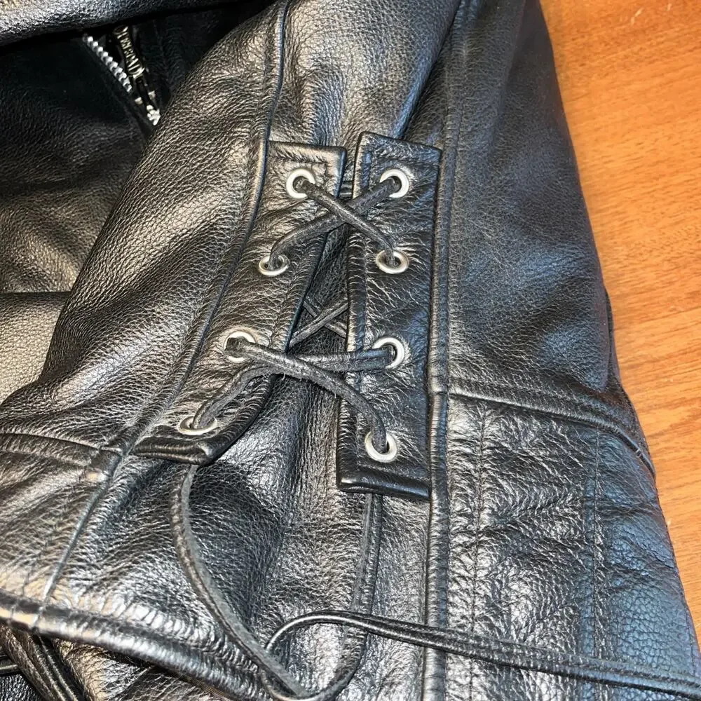 VINTAGE Wilsons Heavy Leather Motorcycle Jacket Mens XL Black Thinsulate
